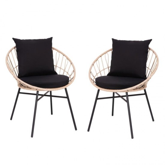 Flash Furniture Devon 2PK Tan Rope Chair-BLK Cushion TW-VN017-TAN-BK-GG