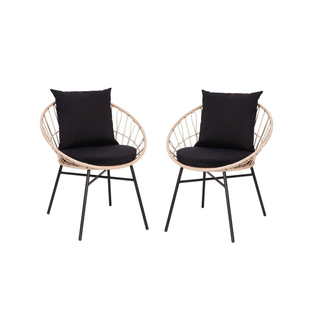 Flash Furniture Devon 2PK Tan Rope Chair-BLK Cushion TW-VN017-TAN-BK-GG