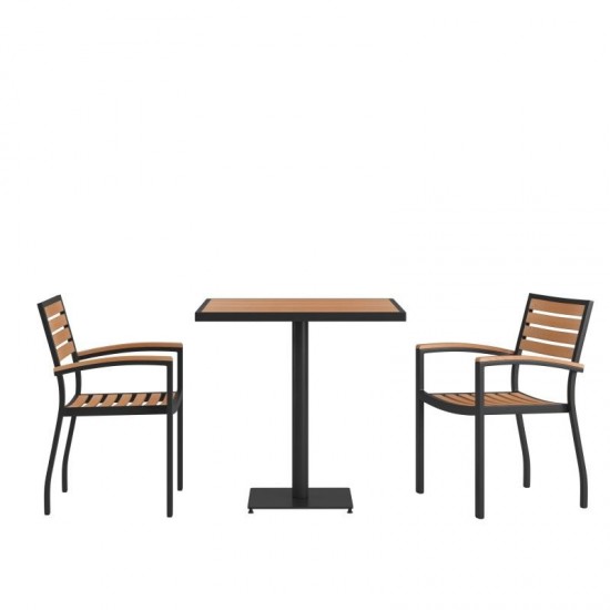 Flash Furniture Lark 3 PC Faux Teak Patio Table Set XU-DG-104560062-GG