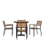 Flash Furniture Lark 5 PC Faux Teak Patio Table Set XU-DG-104560064-GG