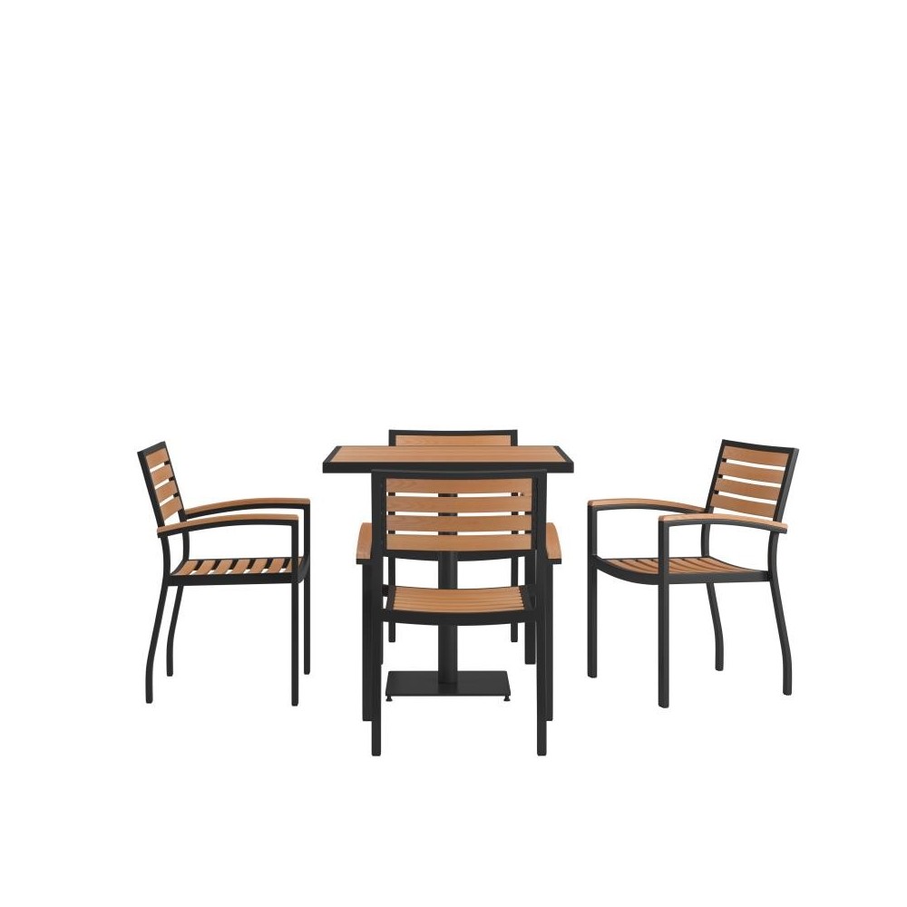 Flash Furniture Lark 5 PC Faux Teak Patio Table Set XU-DG-104560064-GG