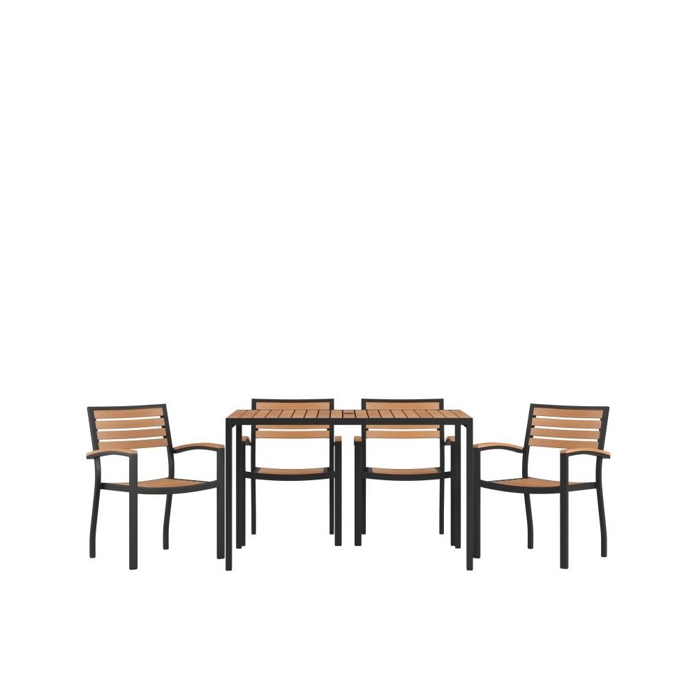 Flash Furniture Lark Faux Teak Patio Table-4 Chair XU-DG-304860064-GG Flash Furniture Lark Faux Teak Patio Table-4 Chair XU-DG-304860064-GG