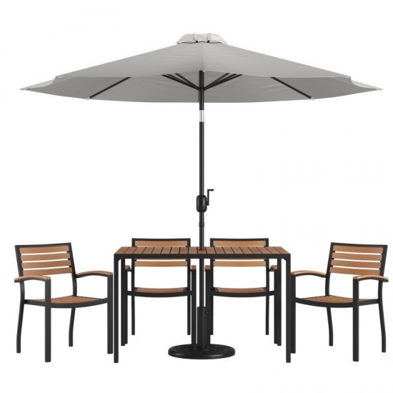 Flash Furniture Lark Table-4 Chair-Umbrella & Base XU-DG-304860064-UB19BGY-GG