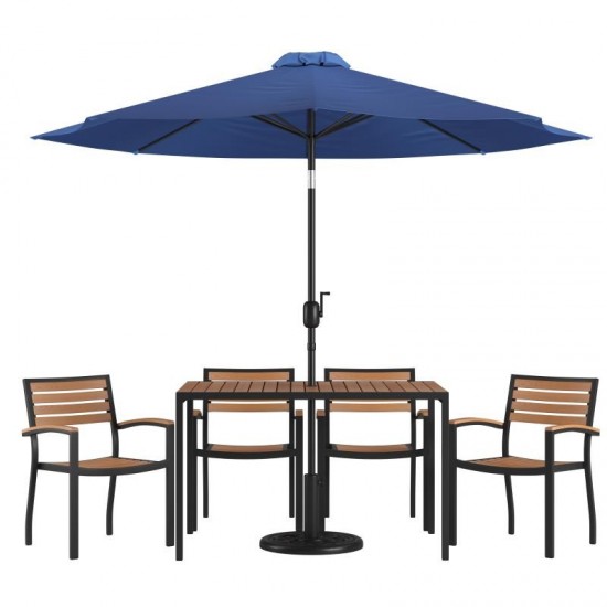 Flash Furniture Lark Table-4 Chair-Umbrella & Base XU-DG-304860064-UB19BNV-GG