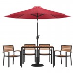 Flash Furniture Lark Table-4 Chair-Umbrella & Base XU-DG-304860064-UB19BRD-GG