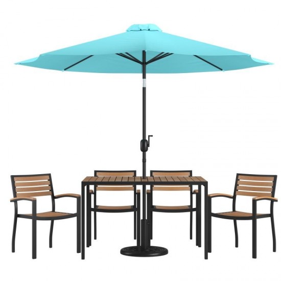 Flash Furniture Lark Table-4 Chair-Umbrella & Base XU-DG-304860064-UB19BTL-GG