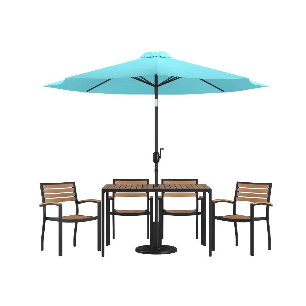 Flash Furniture Lark Table-4 Chair-Umbrella & Base XU-DG-304860064-UB19BTL-GG