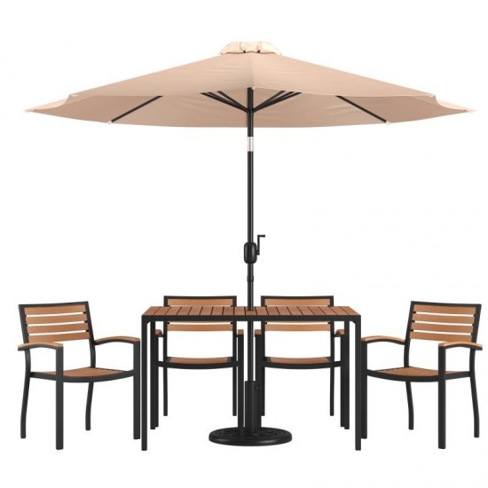 Flash Furniture Lark Table-4 Chair-Umbrella & Base XU-DG-304860064-UB19BTN-GG