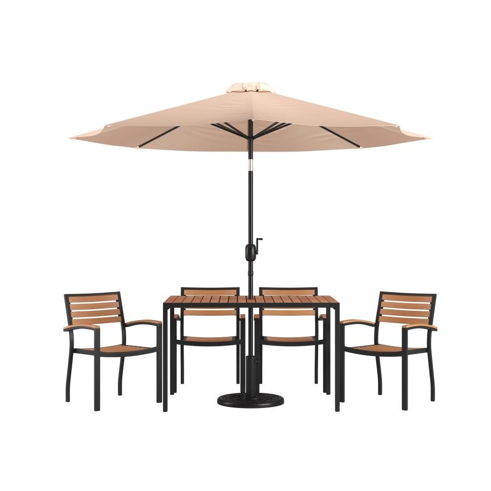 Flash Furniture Lark Table-4 Chair-Umbrella & Base XU-DG-304860064-UB19BTN-GG
