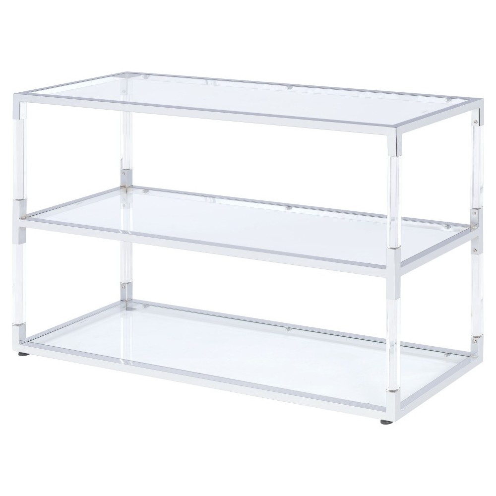 ACME Raegan TV Stand, Clear Acrylic, Chrome & Clear Glass ACME Raegan TV Stand, Clear Acrylic, Chrome & Clear Glass