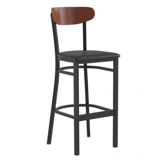 Flash Furniture Wright Black Vinyl/Wood Back Barstool XU-DG6V6BV-WAL-GG