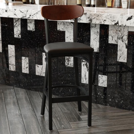 Flash Furniture Wright Black Vinyl/Wood Back Barstool XU-DG6V6BV-WAL-GG