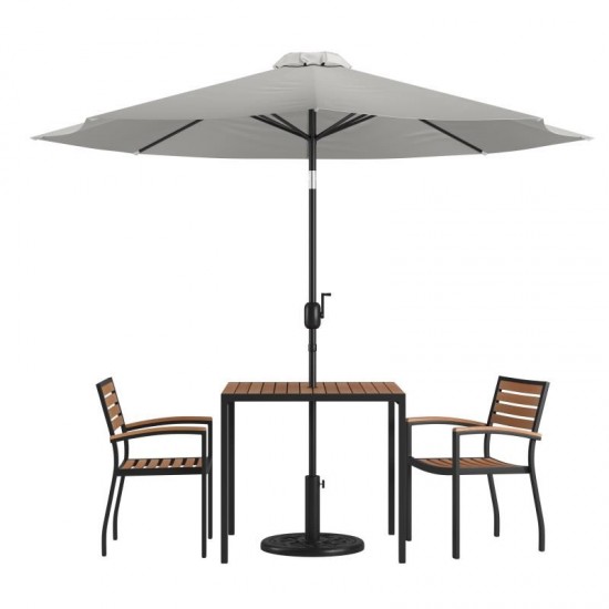 Flash Furniture Lark Table-2 Chair-Umbrella & Base XU-DG-810060062-UB19BGY-GG