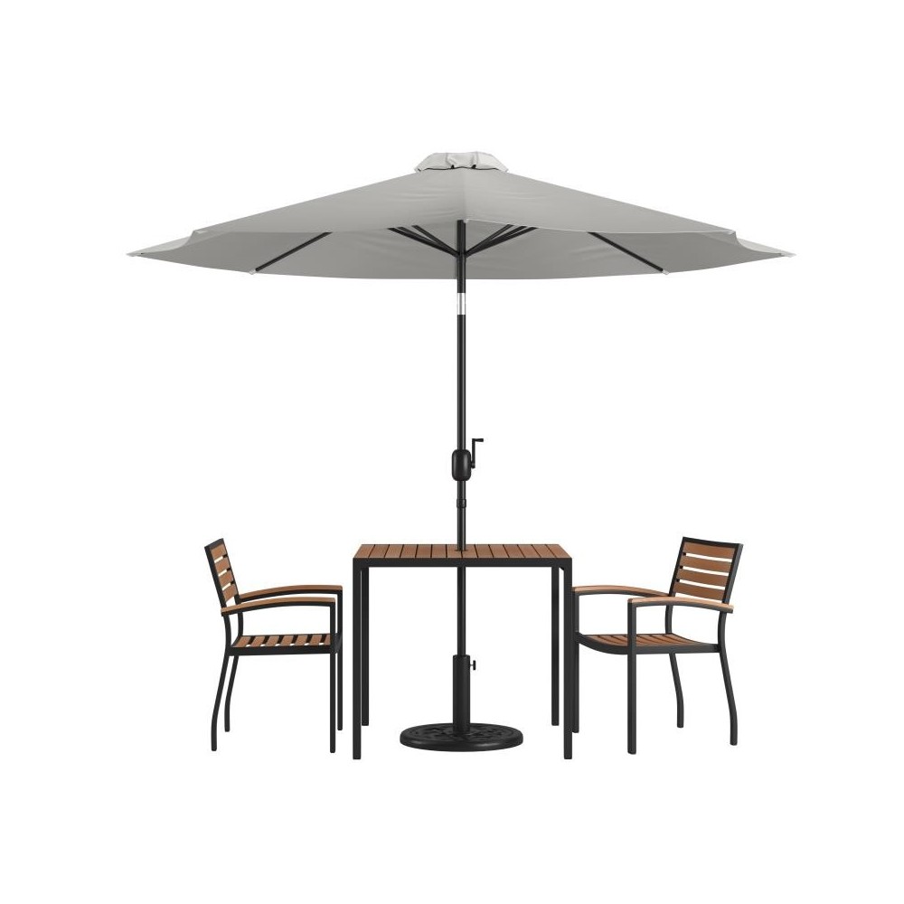 Flash Furniture Lark Table-2 Chair-Umbrella & Base XU-DG-810060062-UB19BGY-GG