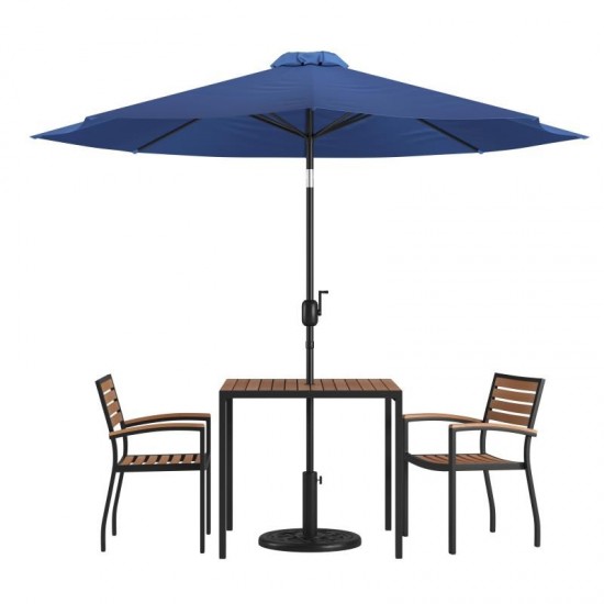 Flash Furniture Lark Table-2 Chair-Umbrella & Base XU-DG-810060062-UB19BNV-GG