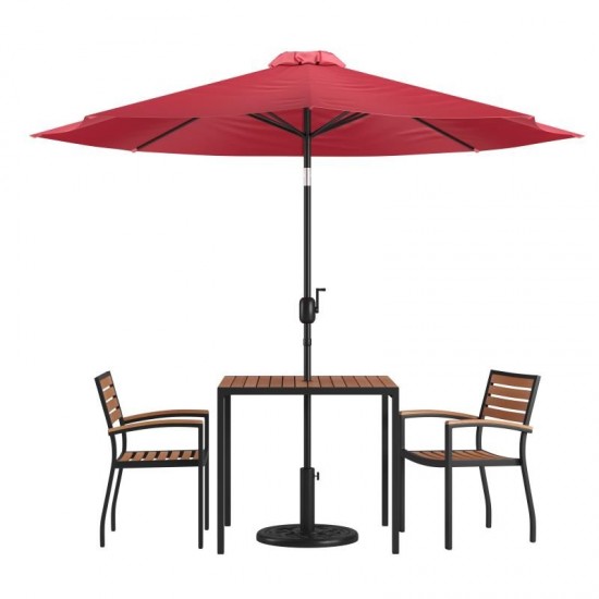 Flash Furniture Lark Table-2 Chair-Umbrella & Base XU-DG-810060062-UB19BRD-GG