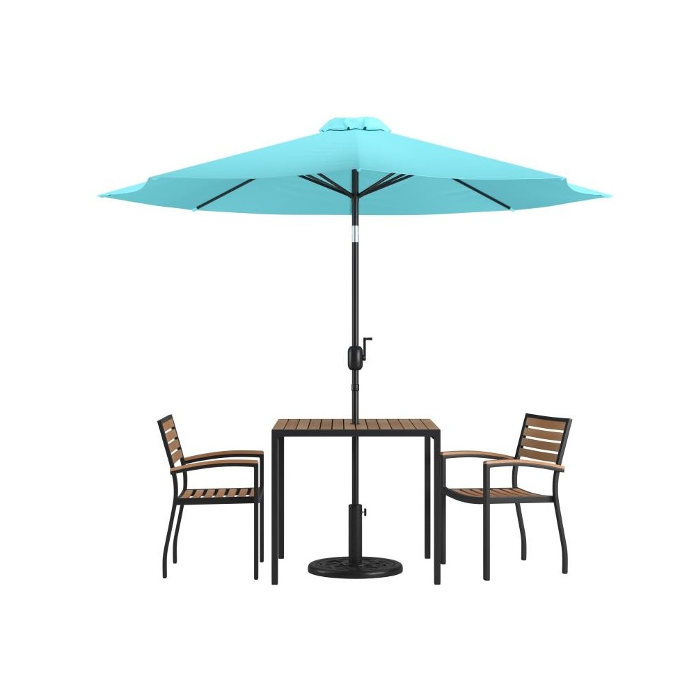 Flash Furniture Lark Table-2 Chair-Umbrella & Base XU-DG-810060062-UB19BTL-GG