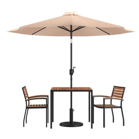 Flash Furniture Lark Table-2 Chair-Umbrella & Base XU-DG-810060062-UB19BTN-GG