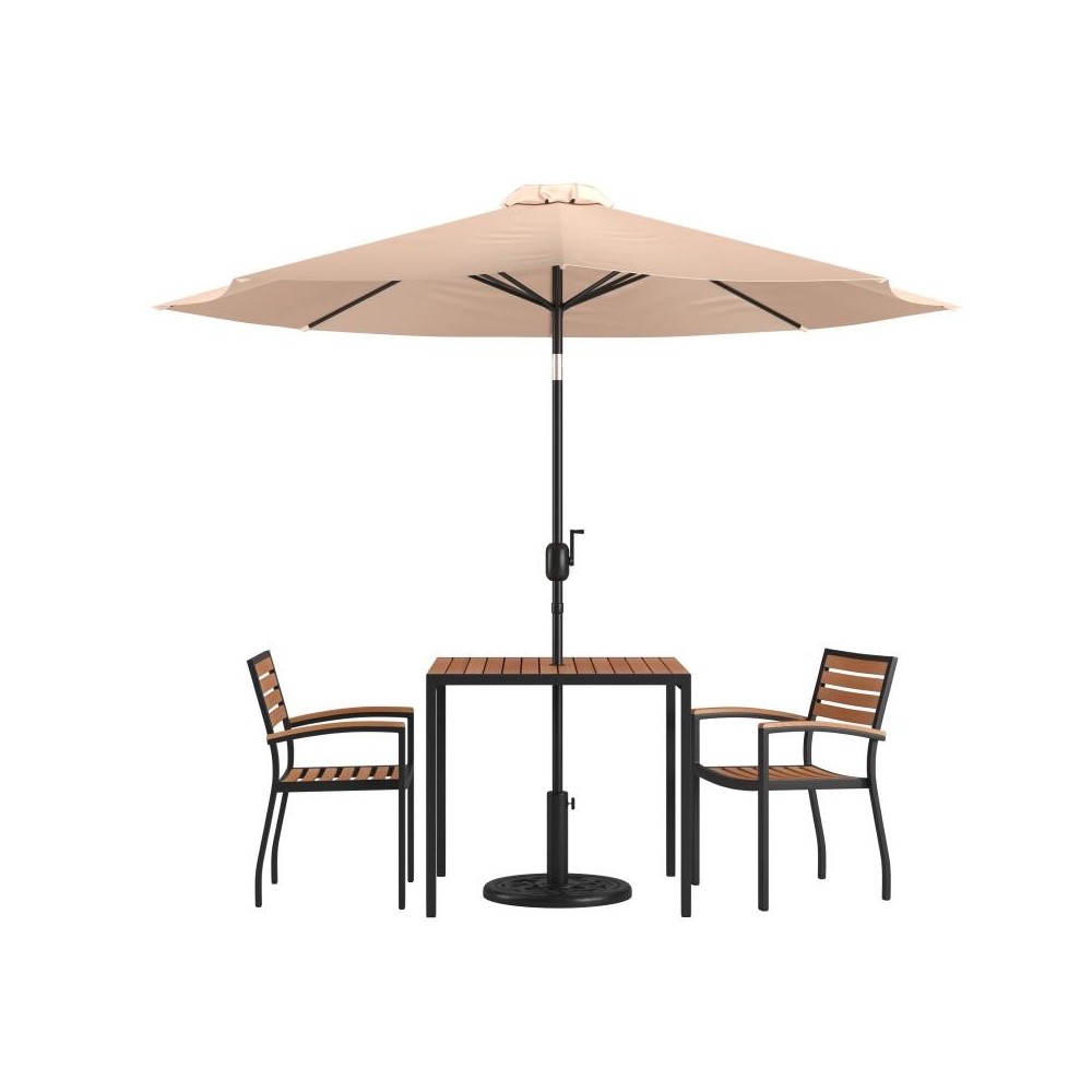 Flash Furniture Lark Table-2 Chair-Umbrella & Base XU-DG-810060062-UB19BTN-GG