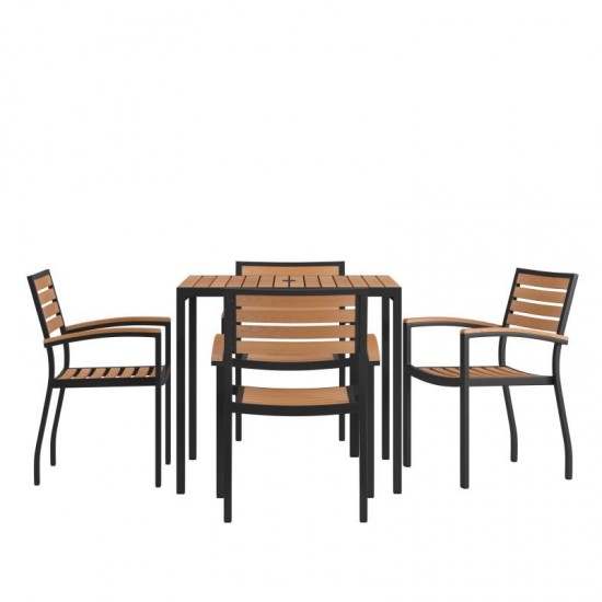 Flash Furniture Lark Faux Teak Patio Table-4 Chair XU-DG-810060064-GG