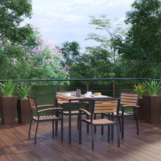 Flash Furniture Lark Faux Teak Patio Table-4 Chair XU-DG-810060064-GG