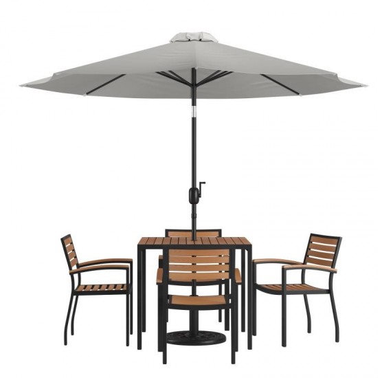 Flash Furniture Lark Table-4 Chair-Umbrella & Base XU-DG-810060064-UB19BGY-GG