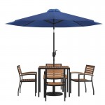 Flash Furniture Lark Table-4 Chair-Umbrella & Base XU-DG-810060064-UB19BNV-GG