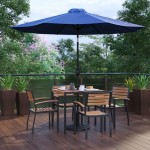 Flash Furniture Lark Table-4 Chair-Umbrella & Base XU-DG-810060064-UB19BNV-GG