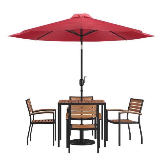 Flash Furniture Lark Table-4 Chair-Umbrella & Base XU-DG-810060064-UB19BRD-GG