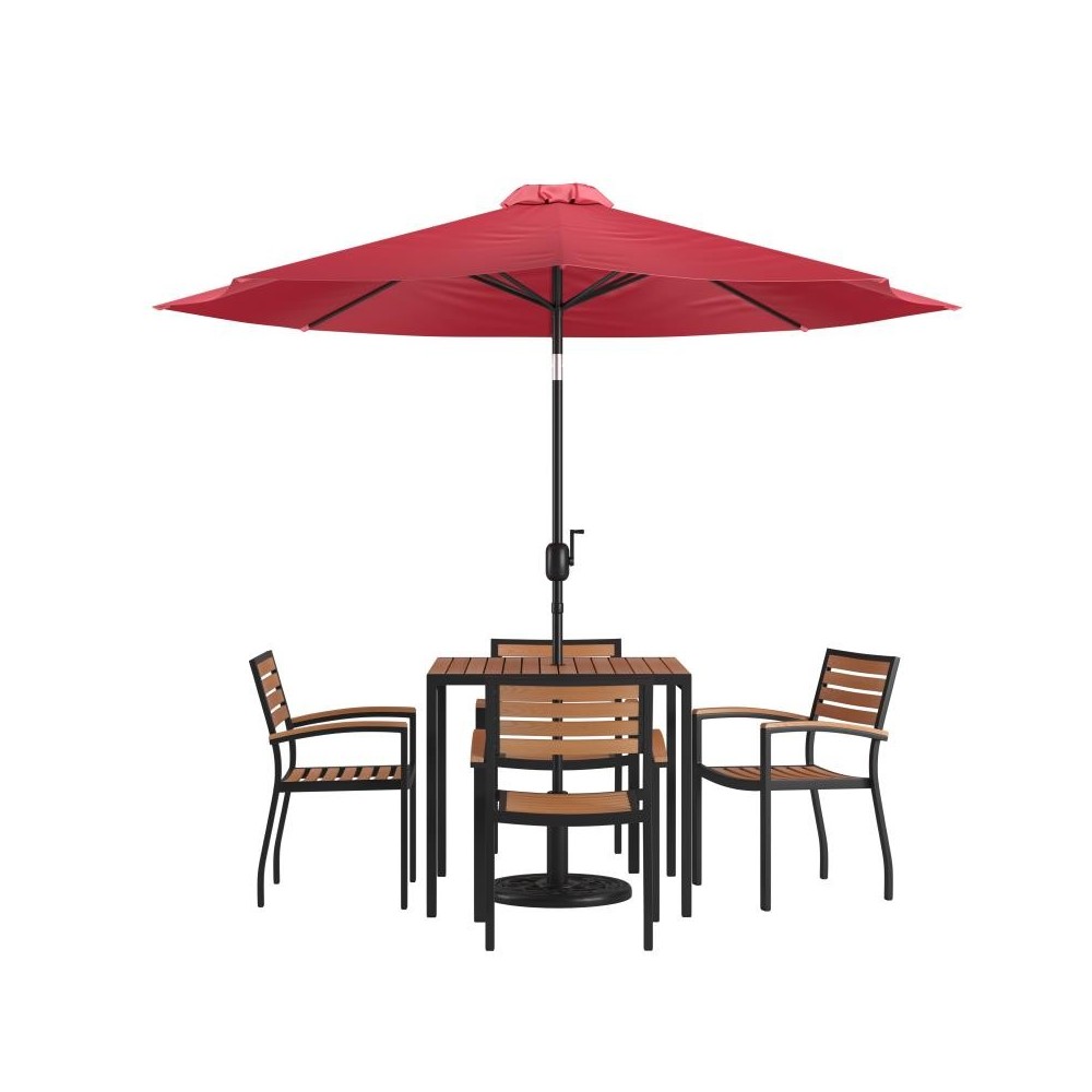 Flash Furniture Lark Table-4 Chair-Umbrella & Base XU-DG-810060064-UB19BRD-GG