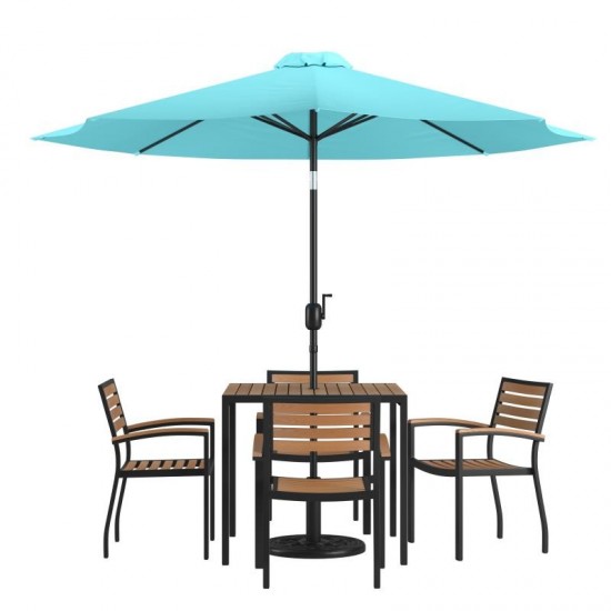 Flash Furniture Lark Table-4 Chair-Umbrella & Base XU-DG-810060064-UB19BTL-GG