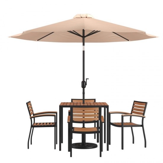 Flash Furniture Lark Table-4 Chair-Umbrella & Base XU-DG-810060064-UB19BTN-GG