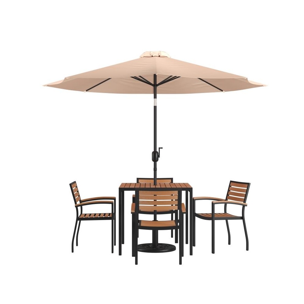 Flash Furniture Lark Table-4 Chair-Umbrella & Base XU-DG-810060064-UB19BTN-GG