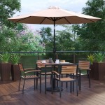 Flash Furniture Lark Table-4 Chair-Umbrella & Base XU-DG-810060064-UB19BTN-GG