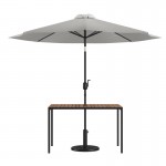 Flash Furniture Lark Faux Teak Patio Table-Umbrella XU-DG-UH3048-UB19BGY-GG