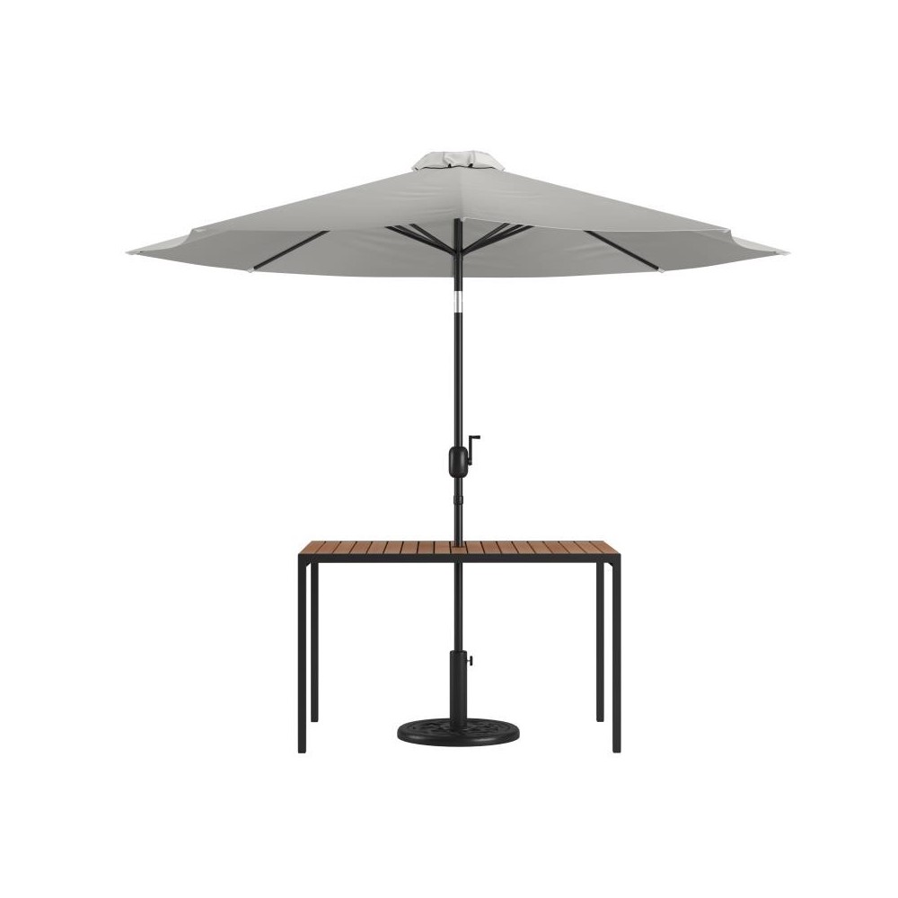 Flash Furniture Lark Faux Teak Patio Table-Umbrella XU-DG-UH3048-UB19BGY-GG