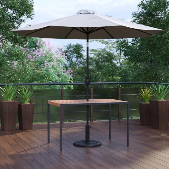 Flash Furniture Lark Faux Teak Patio Table-Umbrella XU-DG-UH3048-UB19BGY-GG