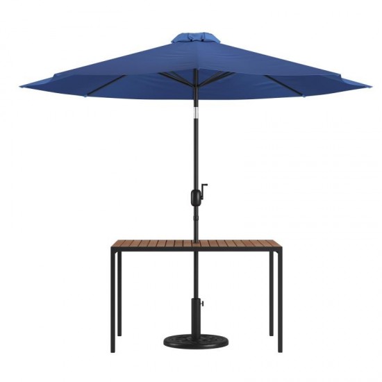 Flash Furniture Lark Faux Teak Patio Table-Umbrella XU-DG-UH3048-UB19BNV-GG