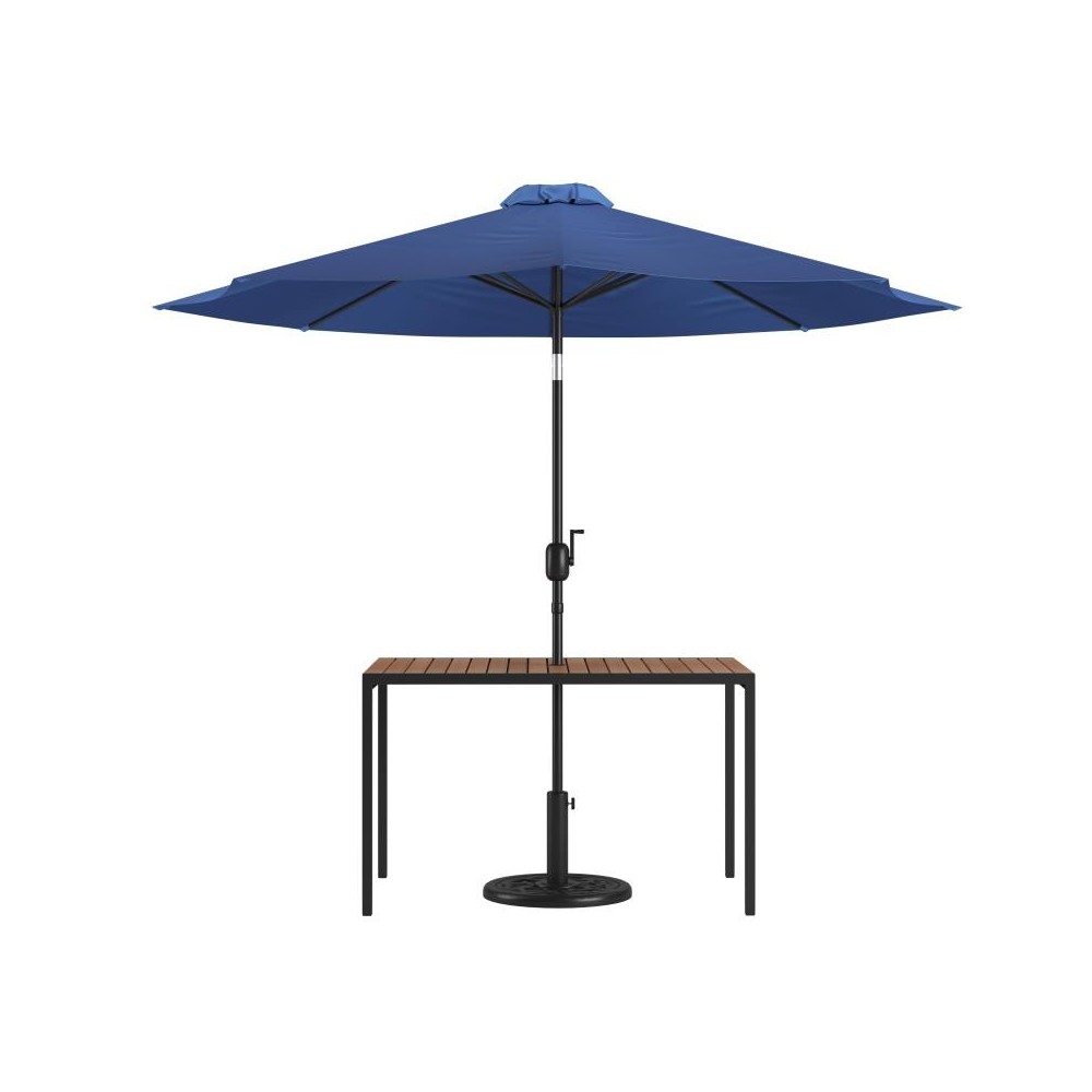 Flash Furniture Lark Faux Teak Patio Table-Umbrella XU-DG-UH3048-UB19BNV-GG