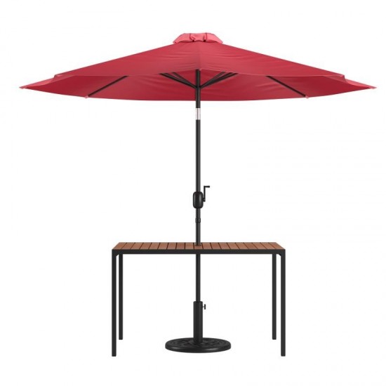 Flash Furniture Lark Faux Teak Patio Table-Umbrella XU-DG-UH3048-UB19BRD-GG