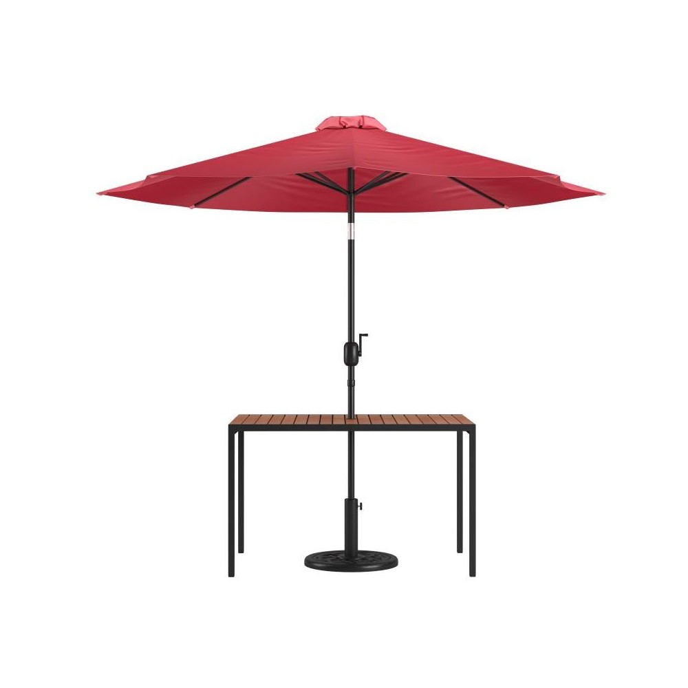 Flash Furniture Lark Faux Teak Patio Table-Umbrella XU-DG-UH3048-UB19BRD-GG