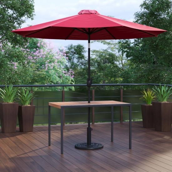 Flash Furniture Lark Faux Teak Patio Table-Umbrella XU-DG-UH3048-UB19BRD-GG