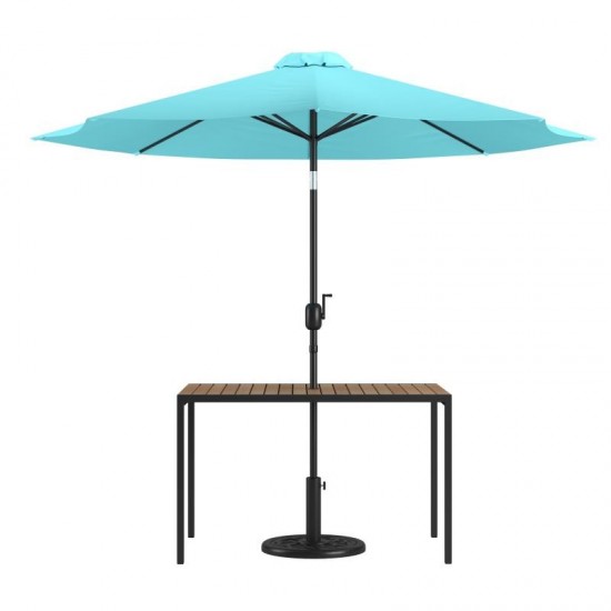 Flash Furniture Lark Faux Teak Patio Table-Umbrella XU-DG-UH3048-UB19BTL-GG