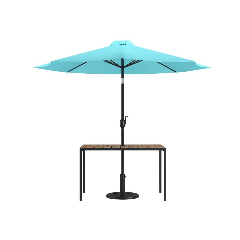 Flash Furniture Lark Faux Teak Patio Table-Umbrella XU-DG-UH3048-UB19BTL-GG