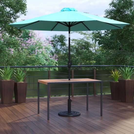 Flash Furniture Lark Faux Teak Patio Table-Umbrella XU-DG-UH3048-UB19BTL-GG