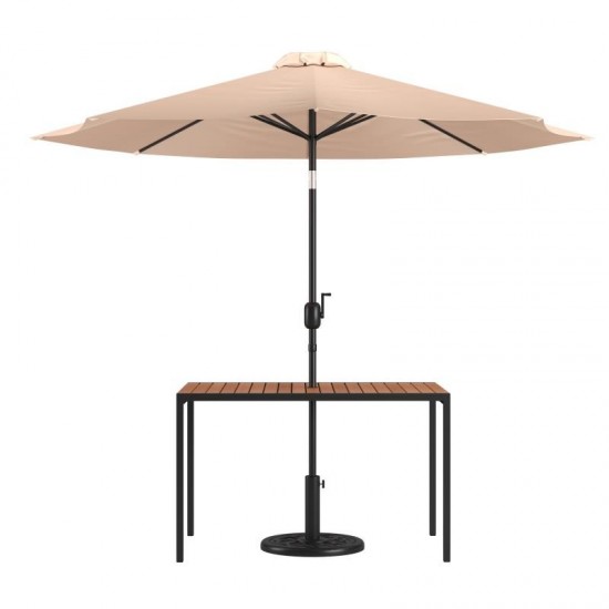 Flash Furniture Lark Faux Teak Patio Table-Umbrella XU-DG-UH3048-UB19BTN-GG