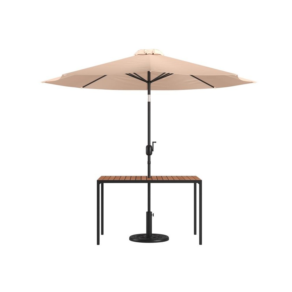 Flash Furniture Lark Faux Teak Patio Table-Umbrella XU-DG-UH3048-UB19BTN-GG