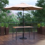 Flash Furniture Lark Faux Teak Patio Table-Umbrella XU-DG-UH3048-UB19BTN-GG