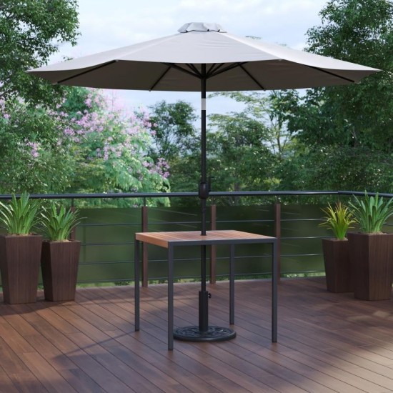 Flash Furniture Lark Faux Teak Patio Table-Umbrella XU-DG-UH8100-UB19BGY-GG