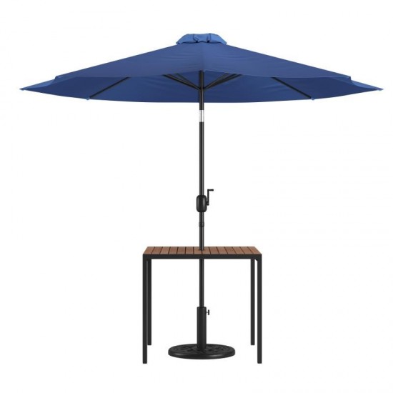 Flash Furniture Lark Faux Teak Patio Table-Umbrella XU-DG-UH8100-UB19BNV-GG